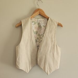 Gingham Print Open Vest